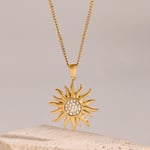 Gold color / 1 Piece Simple Series Punk Sun Stainless Steel  Gold Color Rhinestone Women's Pendant Necklaces Picture3